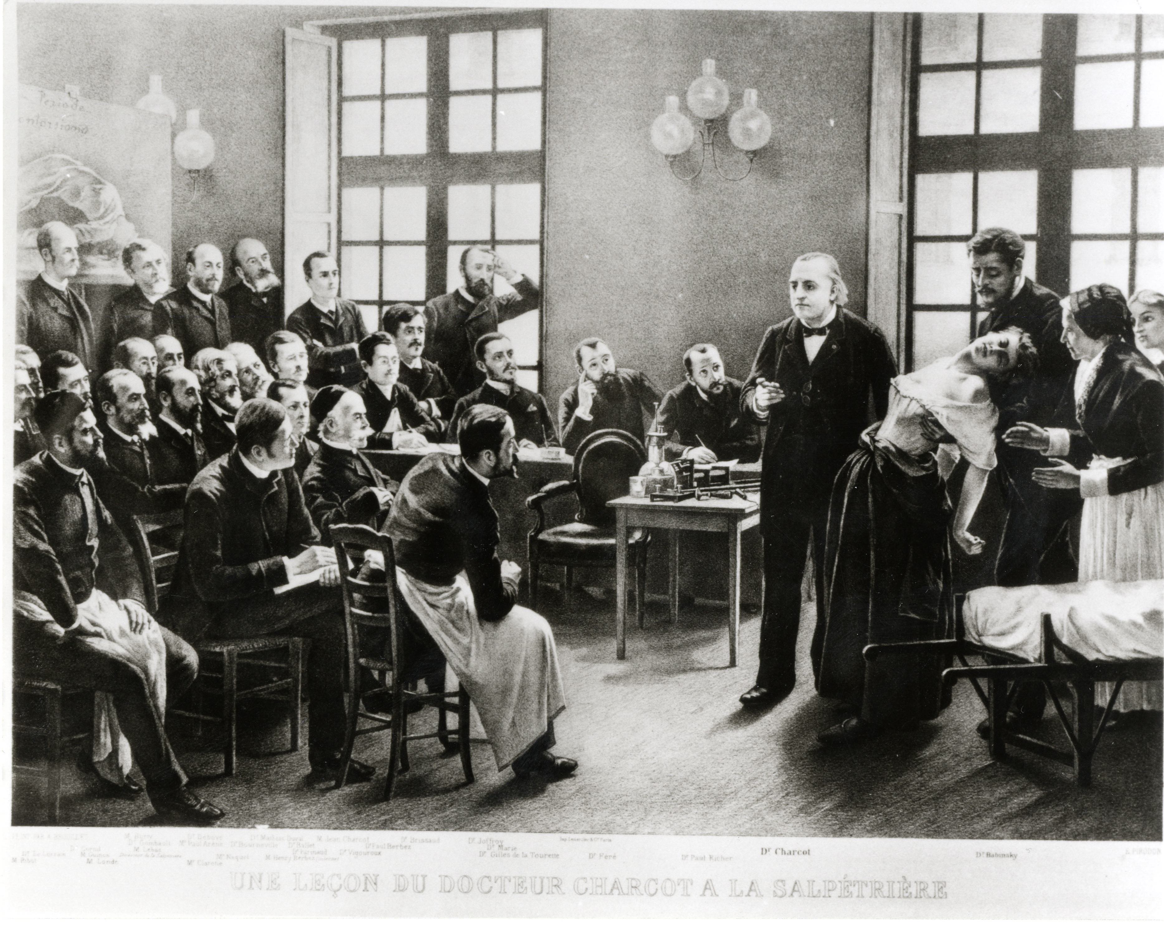 Jean Martin Charcot at a presentation of a woman with hysteria