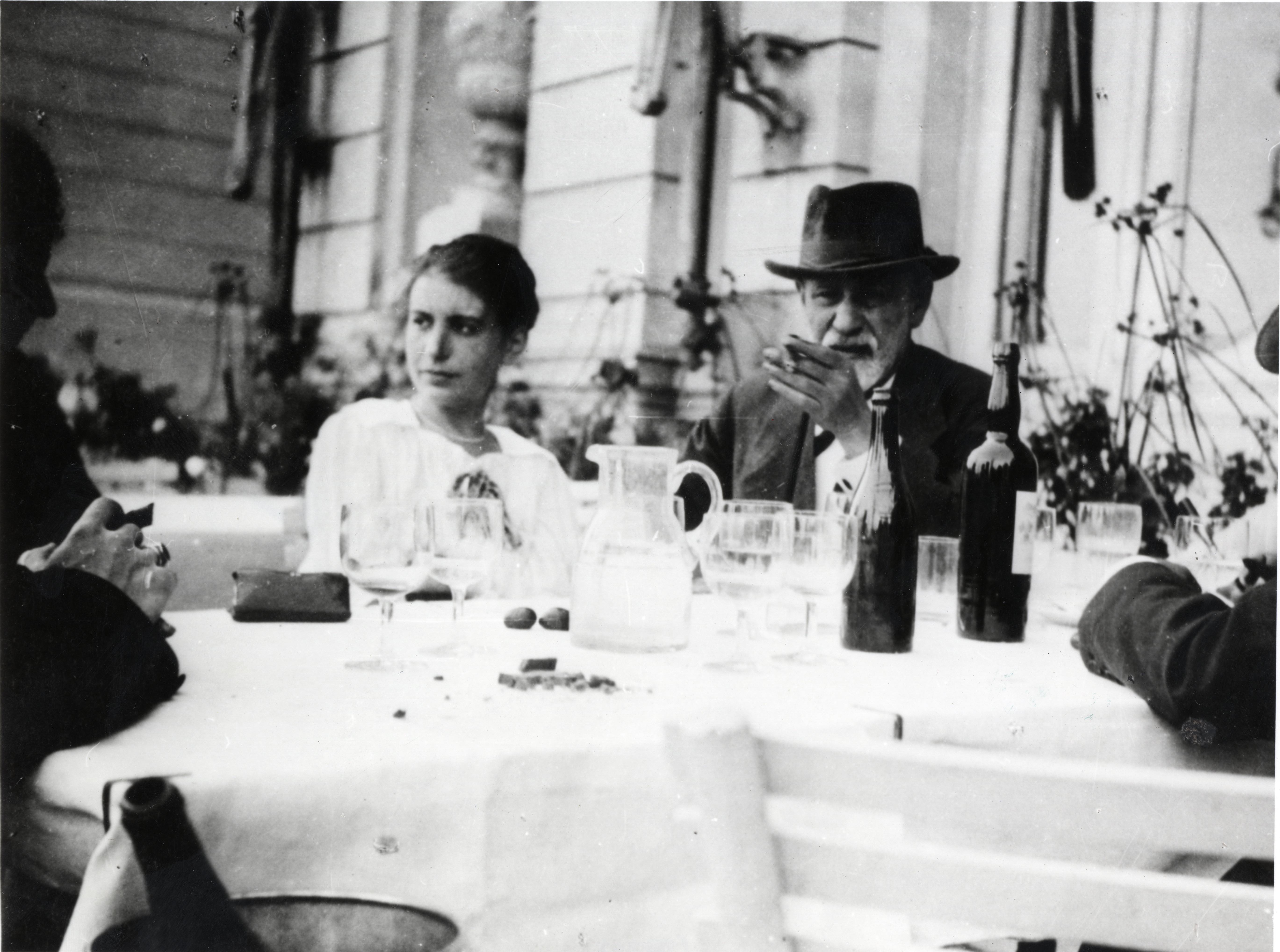 Sigmund Freud and Anna Freud at a table, The Hague (1920)