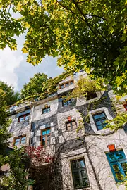 The green façade of the museum designed by architect Hundertwasser
