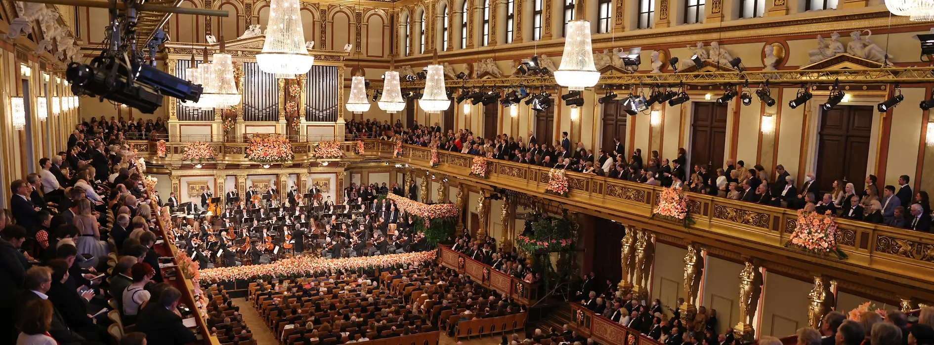 Novoroční koncert Vídeňských filharmoniků ve Zlatém sále koncertního domu Musikverein.