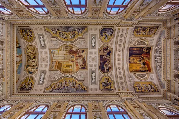 View of the ceiling paintings in the Burgtheater
