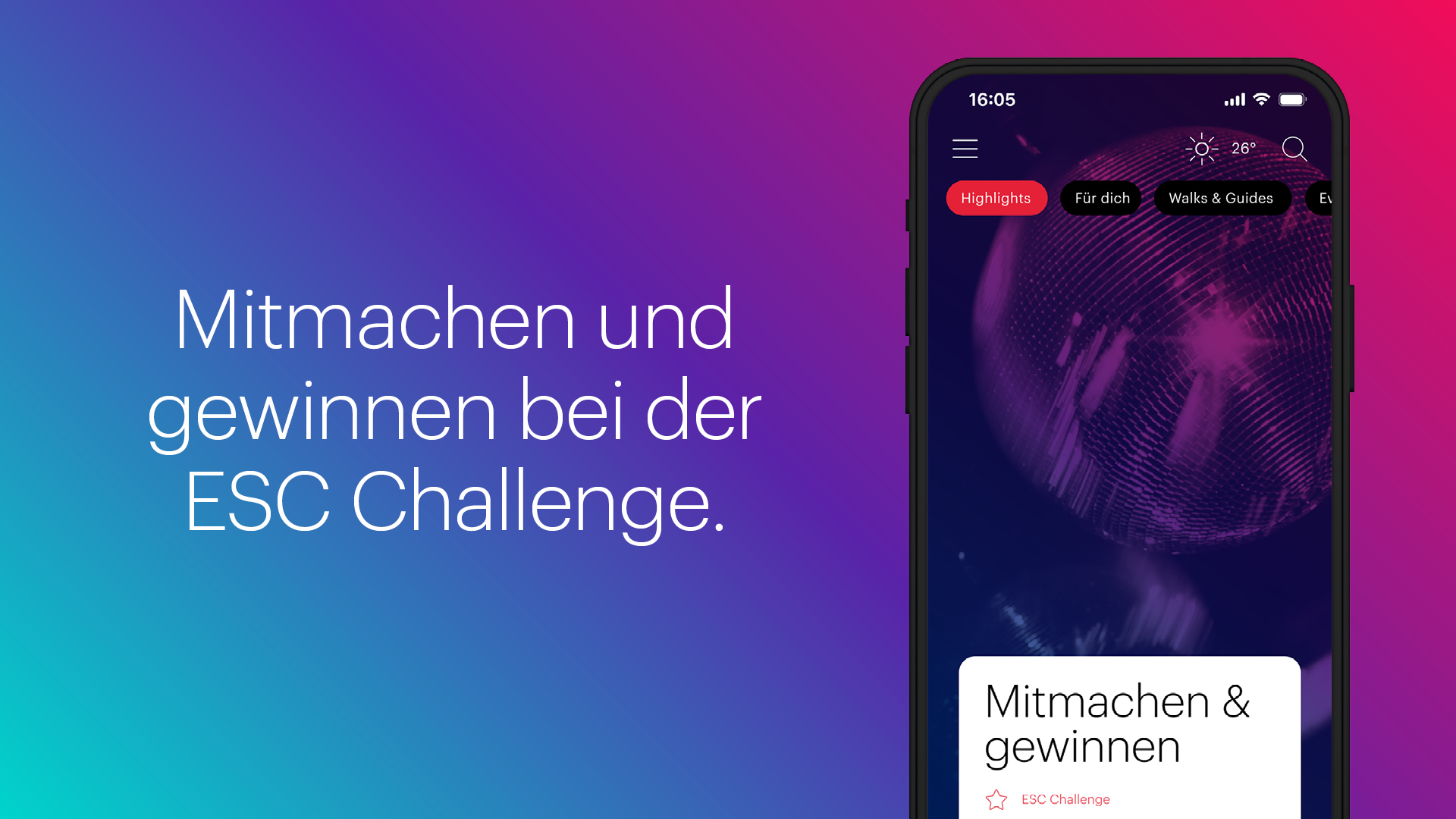 Sujet mit Text: Mitmachen und gewinnen bei der ESC Challenge