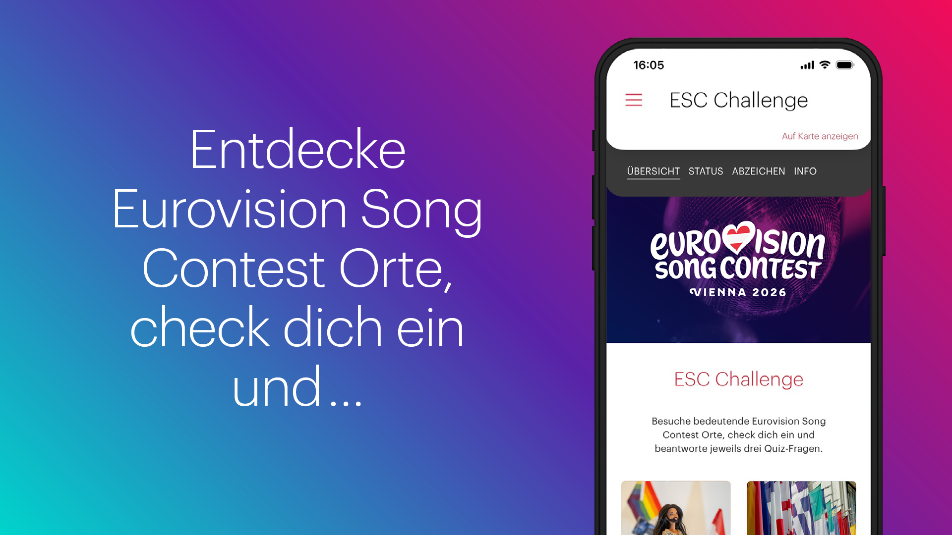 Sujet mit Text: Entdecke Eurovision Song Contest Orte, check dich ein und ...