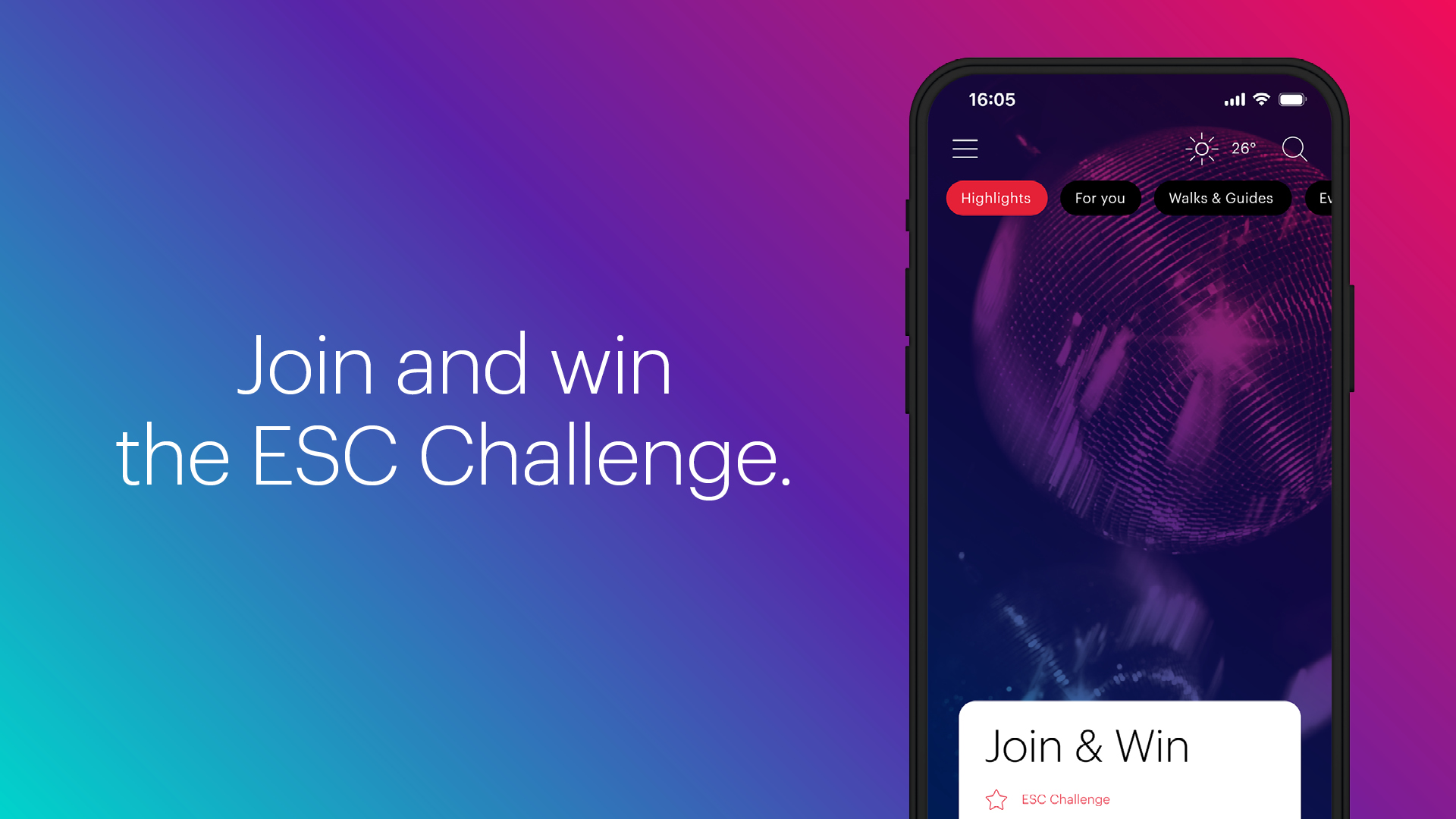 Sujet with text: Join and win the ESC Challenge.