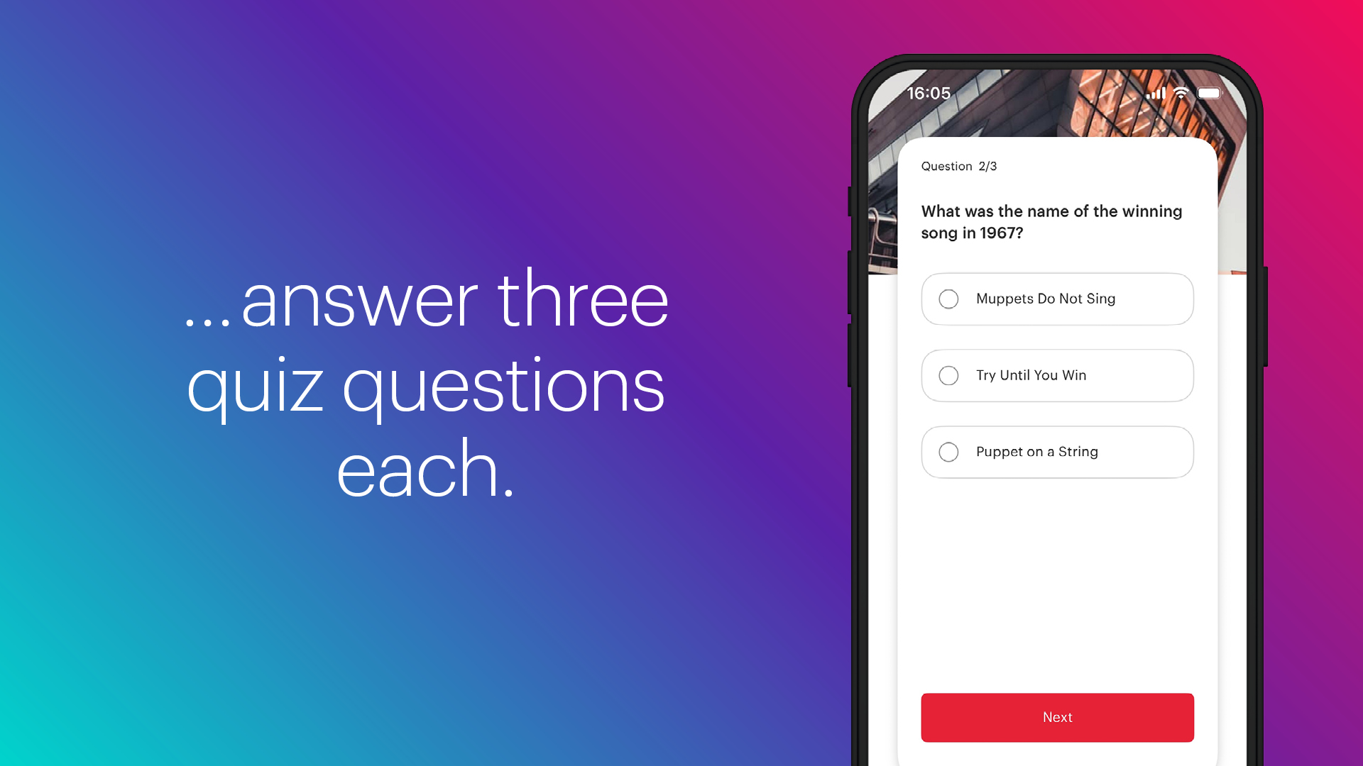 Sujet with text: ... answer three quiz questions each