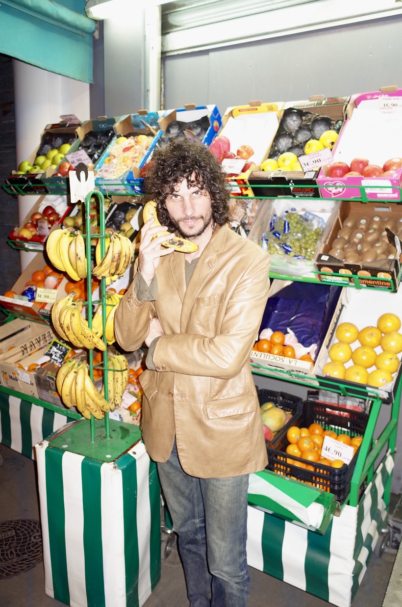 DJ and producer Wolfram phoning with a banana