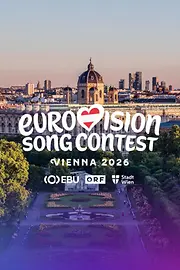 Blick über den Volksgarten mit Schriftzug "Eurovision Song Contest" und Logos von EBU, ORF und Stadt Wien
