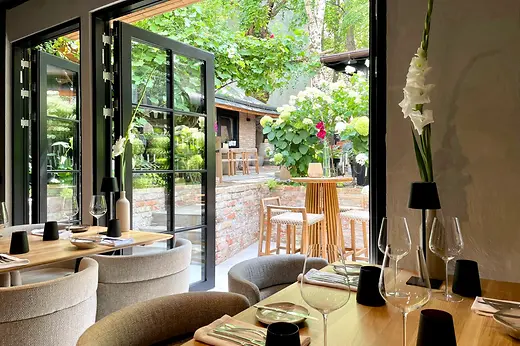 Restaurant view overlooking the garden