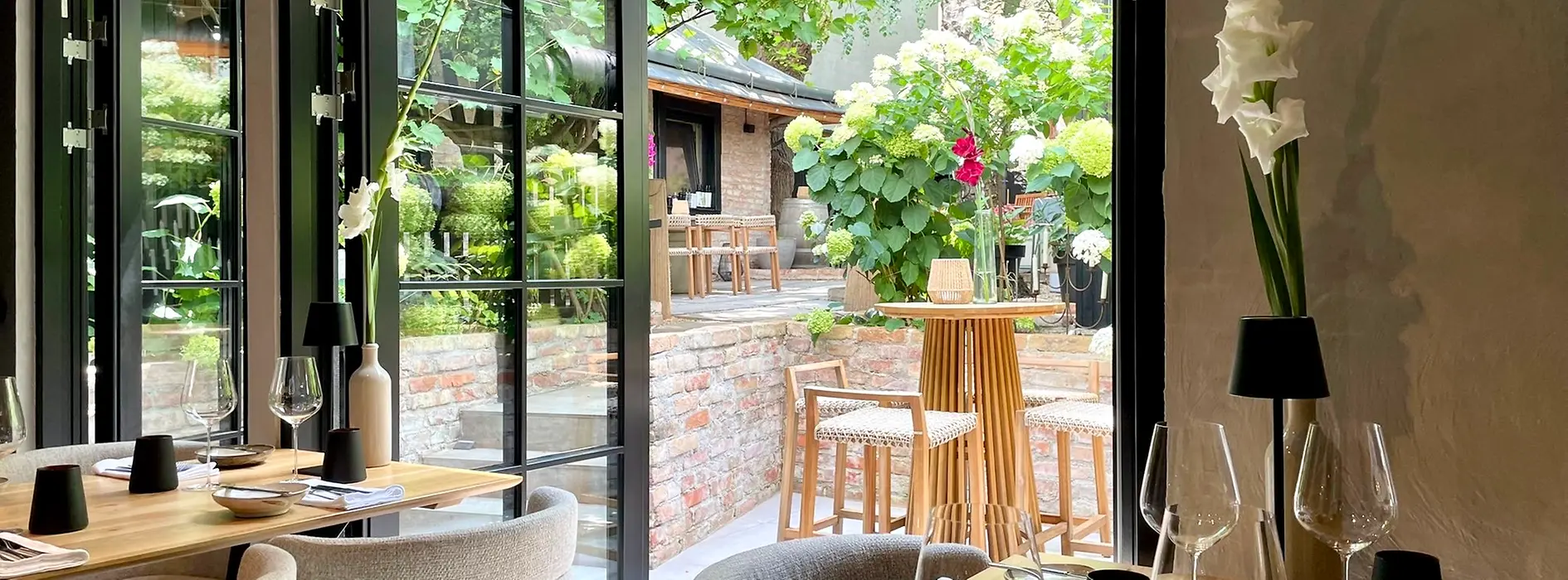 Restaurant view overlooking the garden