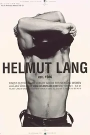 Poster featuring an advertisement regarding Viennese designer Helmut Lang