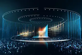 Rendering del design del palco dell’ESC 2026 a Vienna