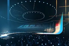 Rendering del design del palco dell’ESC 2026 a Vienna
