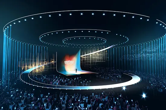 Rendering del design del palco dell’ESC 2026 a Vienna