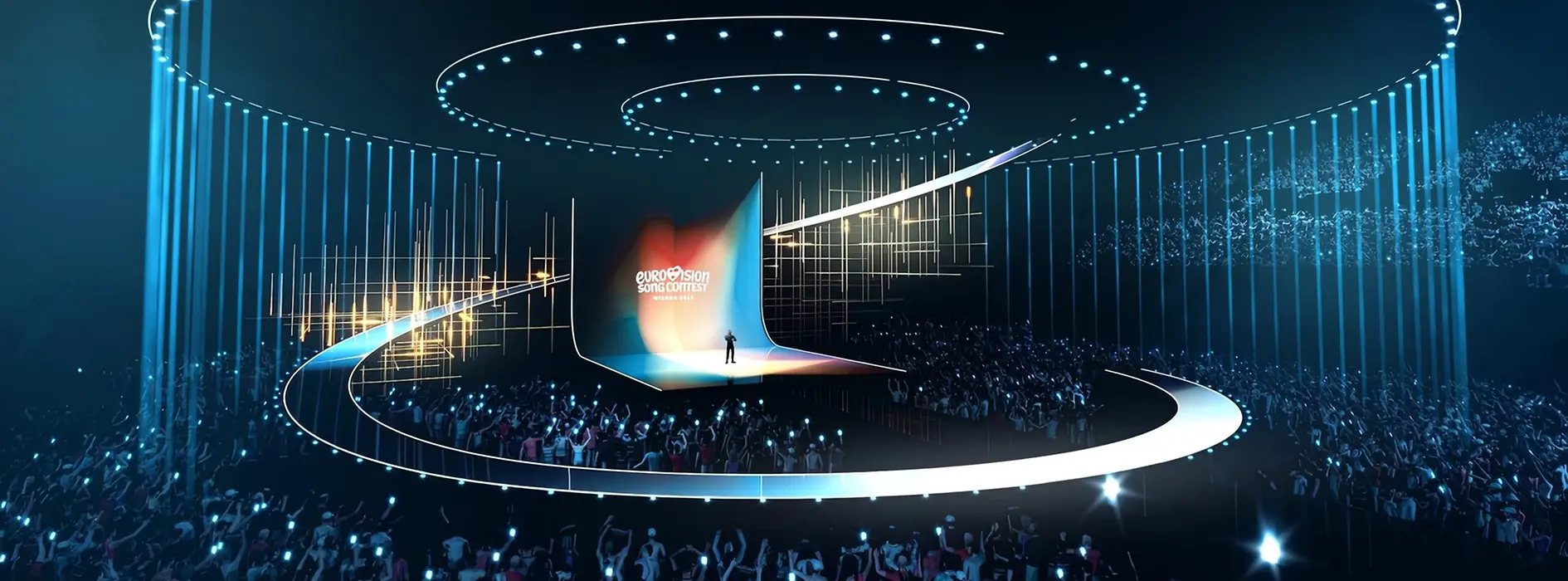 Rendering del design del palco dell’ESC 2026 a Vienna