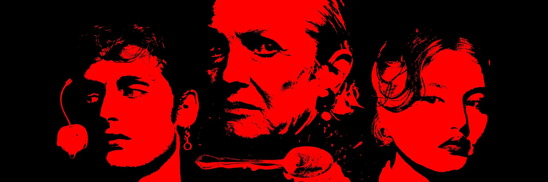 Drei Portraits in rot