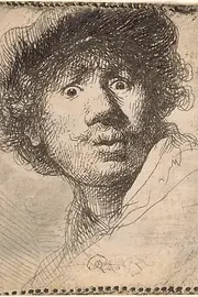 Zeichnung von Rembrandt Harmensz. van Rijn, Selbstbildnis mit aufgerissenen Augen, 1630