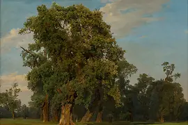 Gemälde von Ferdinand Georg Waldmüller zeigt große Praterlandschaft mit Bäumen