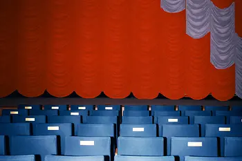 Closed curtain in the auditorium of the Gartenbau Cinema