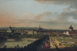 Ölgemälde von Belotto, Blick vom Schloss Belvedere aus auf Wien