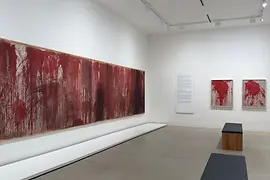 Ausstellungsansicht des Wiener Aktionismus Museum mit Werken von Hermann Nitsch