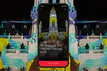 Sujet with text: 75 Years of the Vienna Festival Walk