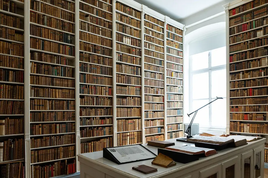 Bibliothèque historique avec des étagères