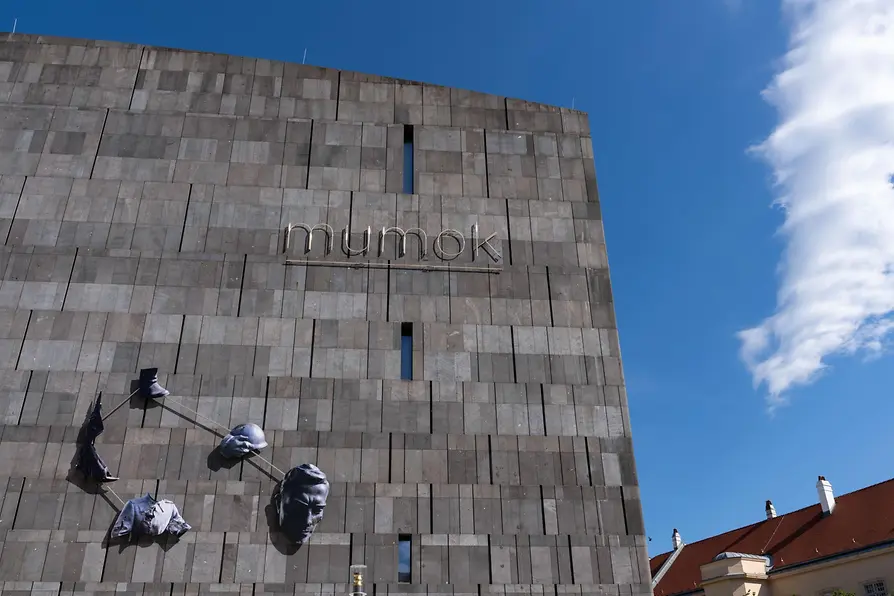 Exterior view of the mumok with its basalt facade