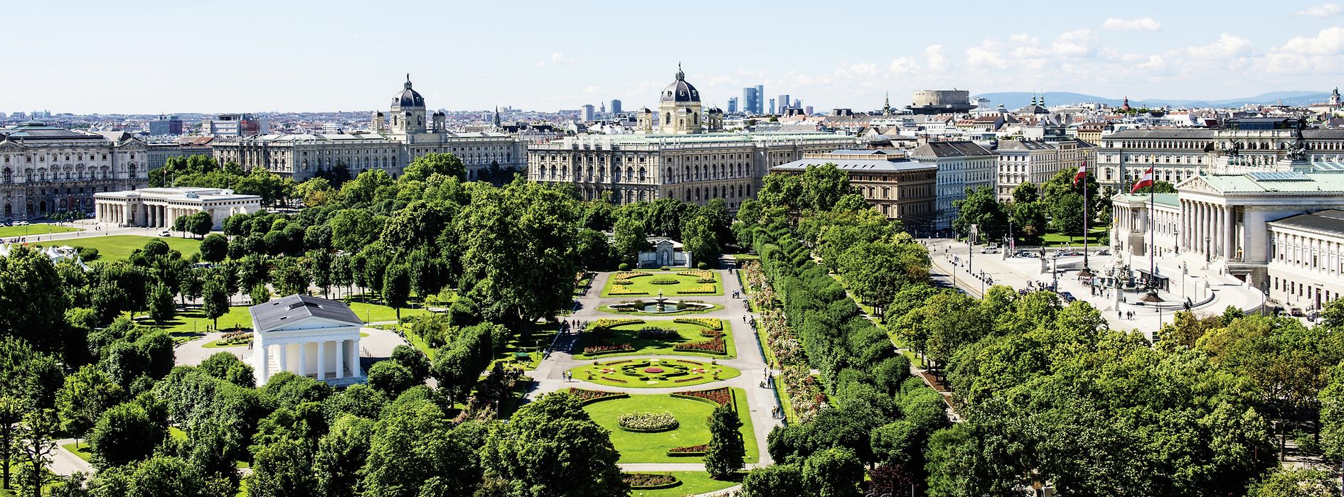 View of the Volksgarten and Parliament at the Ringstrasse in Vienna
