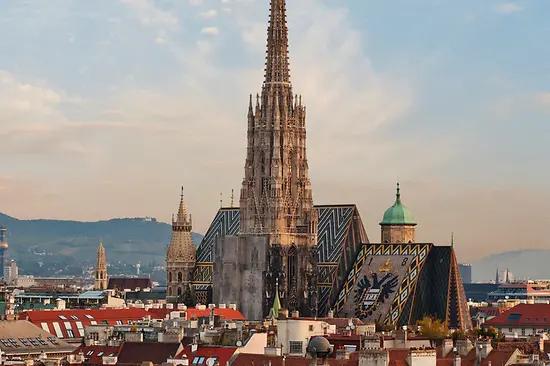 Vienna from above, with St. Stephen's Cathedral in focus