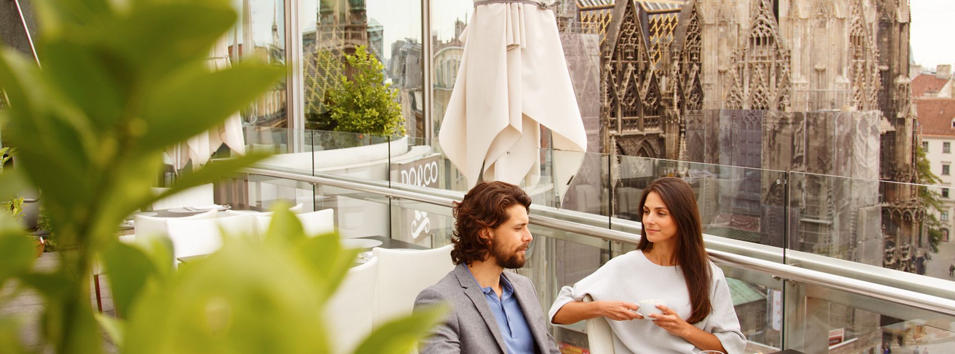 Restaurant Do & Co on Stephansplatz, couple on the terrace