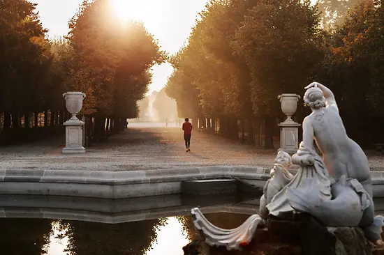 Un joggeur dans une allée du parc du château de Schönbrunn