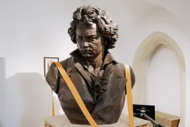 Museo de Beethoven, vista interior, busto de Beethoven en paletas