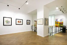 View inside Galerie Kovacek on Spiegelgasse with works of the Vienna Modernism period on the wall
