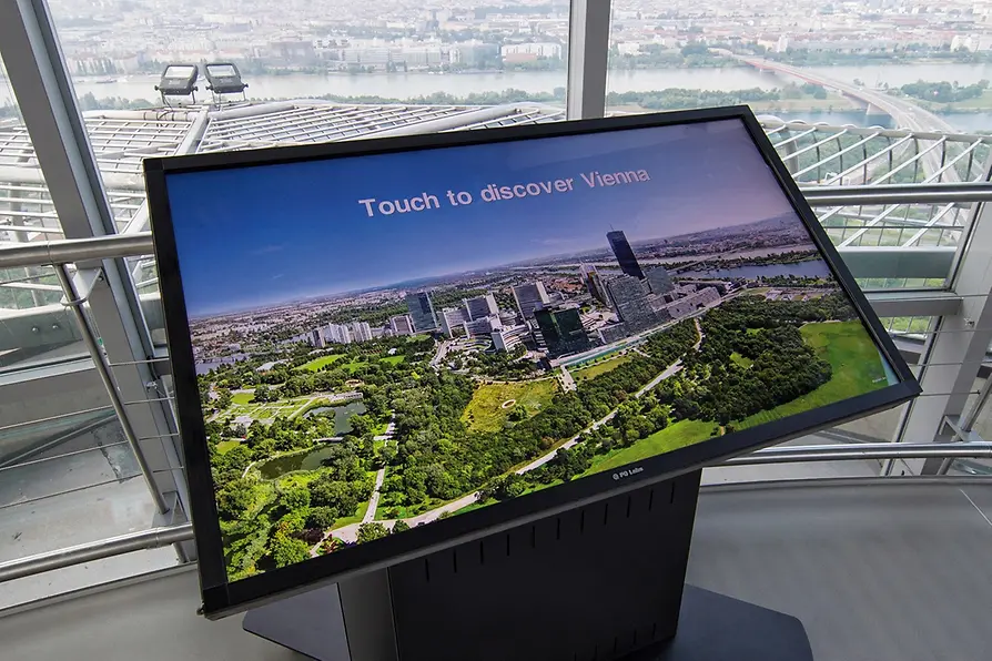Interactive panoramic screen at the Danube Tower
