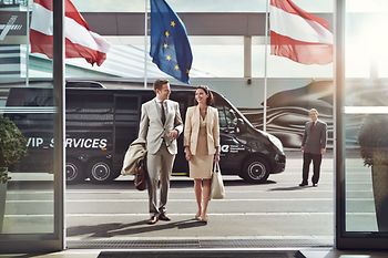 Couple being brought to Vienna Airport by the VIP service