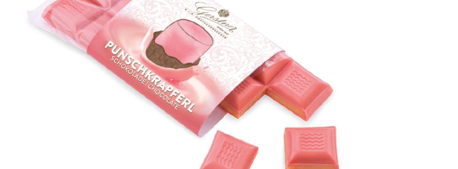 Punschkrapferlschokolade con chocolate rosa