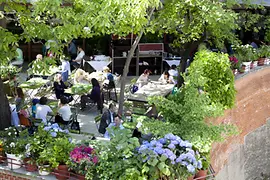 Jardin au Glacis Beisl, les gens déjeunent