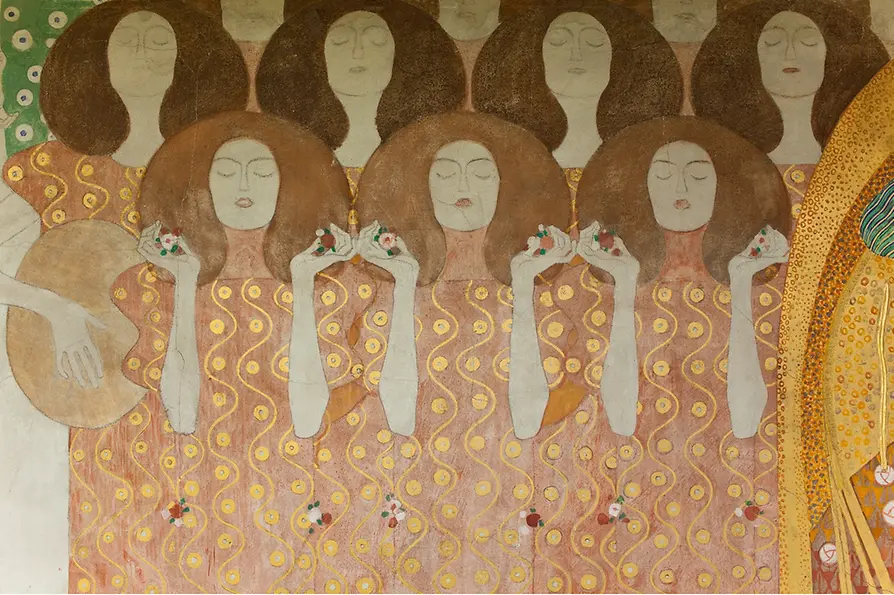 Gustav Klimt, Beethoven Frieze, detail of right-hand wall (Chor der Paradiesengel - Choir of Angels), Secession