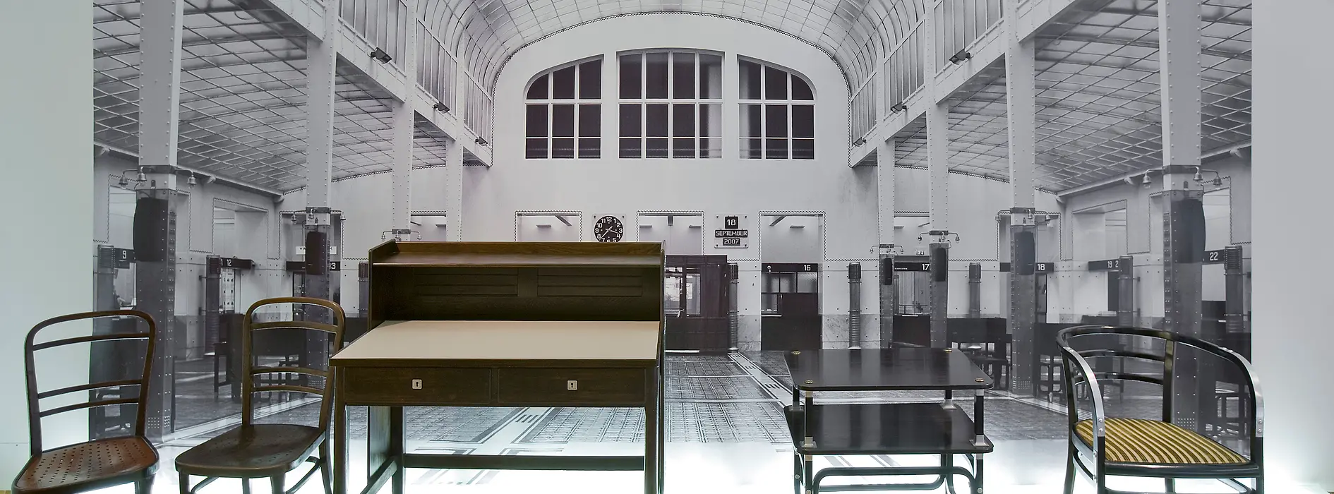 Furniture for the Vienna Post Savings Bank, designed by Otto Wagner, produced by the Thonet brothers, Vienna around 1904/06