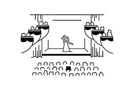 Illustration: Man with hat in the auditorium of the Opera House.