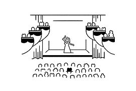 Illustration: Man with hat in the auditorium of the Opera House.