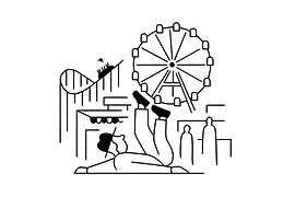 Illustration: Wurstelprater. Man balancing the Giant Ferris Wheel on his feet