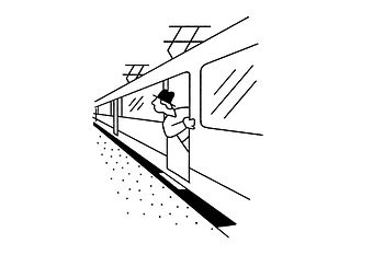 Illustration: Mann schaut aus Straßenbahn