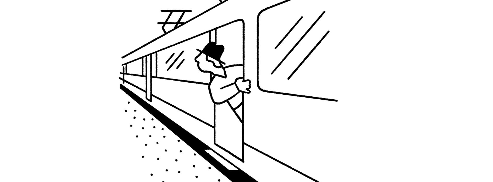 Illustration: Mann schaut aus Straßenbahn
