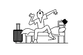 Illustration: Overnight stay. Man going to bed.