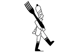 Illustration Grenadiermarsch: Soldat mit geschulterter Gabel