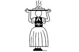 Illustration Wiener Wäschermädel: Wäschermädel mit einem Tablett der Süßspeise auf dem Kopf
