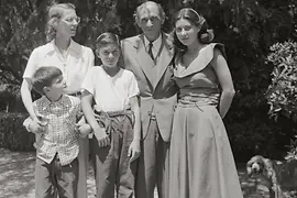Lawrence, Gertrud, Ronald, Arnold und Nuria Schönberg, Foto: Firtz Stiedry, Los Angeles 1949
