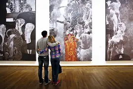 View of the replicas of the faculty paintings at the Leopold Museum