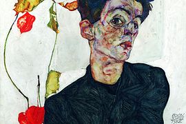 Autoportret Egona Schiele z miechunką rozdętą